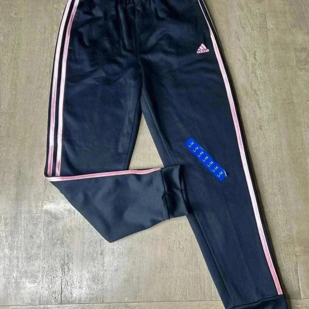 Adidas joggers, black with pink stripes, Large, NWT - Picture 1 of 7